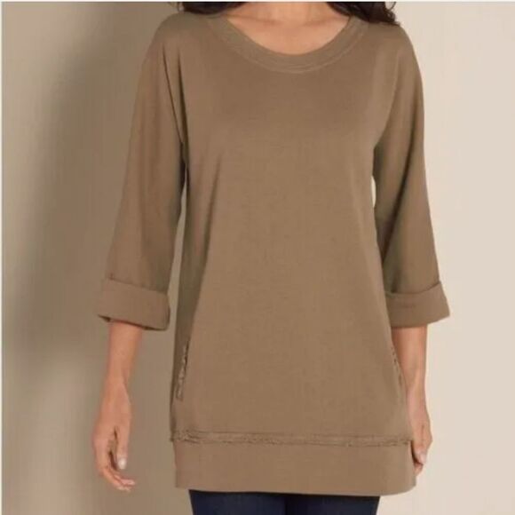 Soft Surroundings Women S Peruvian Pullover Taupe Style 26329 Ruffle Pockets - Picture 1 of 9